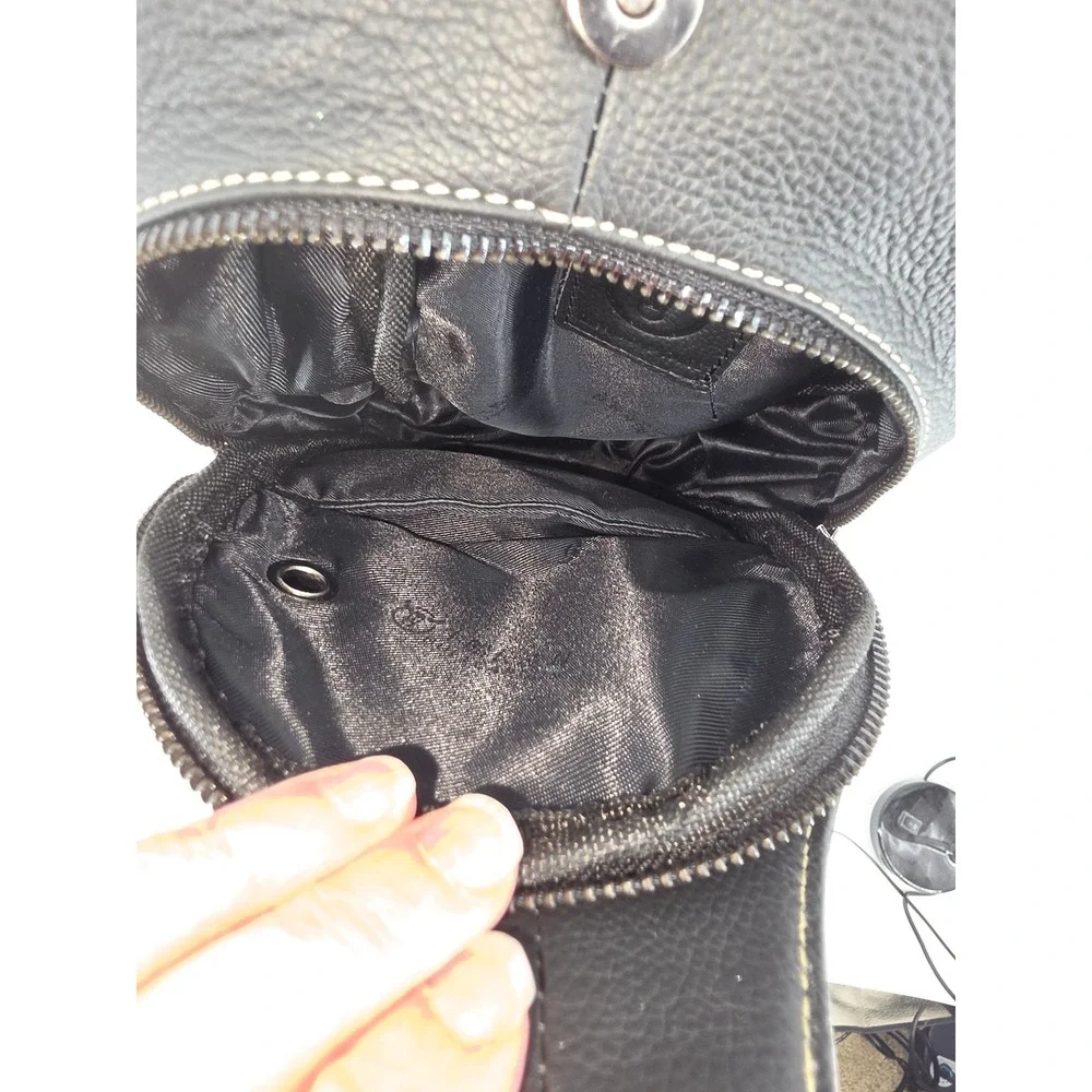 BullCaptain Mens Black Leather Sling Bag Crossbody Chest Pack Travel YB-07 Black